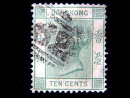 Hong Kong (British Colony)-1882年(大清光緒八年)英屬香港英女皇維多利亞像壹毫綠色郵票(蓋B62商埠戳,第五組)