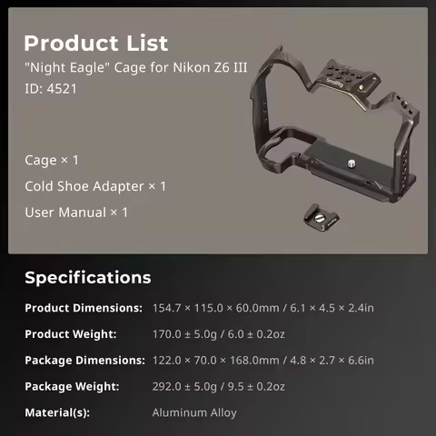 SmallRig Night Eagle Z6III Camera Cage for Nikon Z6 III with Quick Release Plate for Arca-Swiss, w C