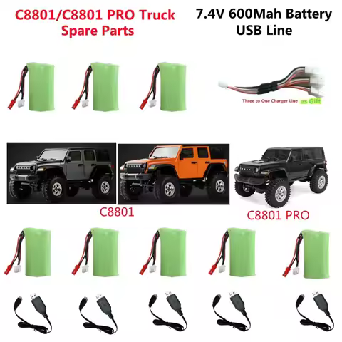 C8801 C8809 C8801 PRO Remote Control RC Car Truck Spare Parts 7.4V 600Mah Battery USB Line For C8801
