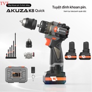 Máy Khoan Pin AKUZA K8 QUICK Đầu 4 trong 1 - Có Búa - Mắc gài kim loại - đầu kẹp auto lock Máy xây