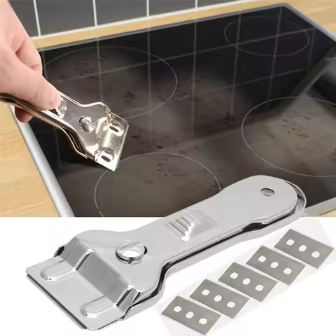 Razor Blade Scraper Paint Scraping Tool With 5 Blades Stainless Steel Retractable Hob Spatula Cerami