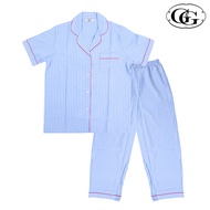 G&G ชุดนอน เสื้อแขนสั้นคอปก กางเกงขายาว ผ้าโพลีเอสเตอร์ EN4P012 สีฟ้า (BU)