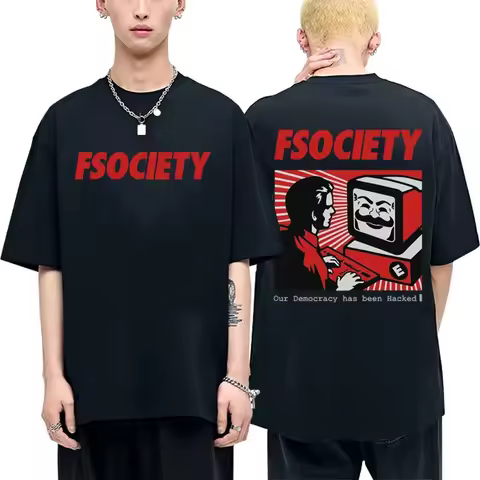 Funny Mr Robot Graphic T Shirt Men Women Vintage Cotton FSociety Tshirt F Society Hacker Geek T-shir