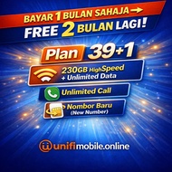 Unifi Mobile Postpaid 39+1 (Nombor Baru) | Unlimited Data + 230GB High Speed | Unlimited Call | Baya