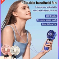 [ USB Rechargeable Fan]5 Level Wind Adjustment Table Desk Mini Fan Foldable Handheld Stand Fan Rechargeable Digital Display Hanging Neck Fan