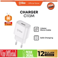 OLIKE Adaptor C113M Charger Head Shell 1USB 5W 1A With Micro Cable100cm OfficialOriginal (PER 1PCS)