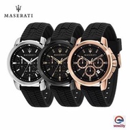 Maserati 瑪莎拉蒂手錶 新品 三眼橡膠錶帶石英錶 玫瑰金計時防水男錶 男士休閒腕錶 時尚潮流學生手錶 R8871621012