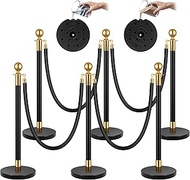 VIVOHOME Stainless Steel Stanchion Post Queue 6PCS Pole w/ 4 Red Velvet Ropes, Crowd Control Barrier