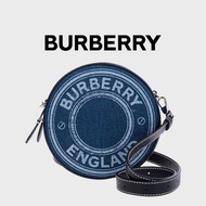 可3～6期分期0利率 👜BURBERRY 博柏利LOUISE 經典LOGO 藍色/牛仔藍 丹寧布圓餅包/斜背包/肩背包