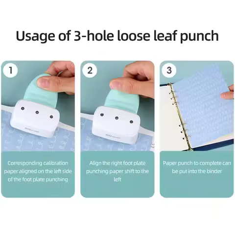 Durable 3 Holes Hole Punch Manual A5 A6 A7 Paper Puncher Tool Loose-Leaf Notebook Portable Ring Bind