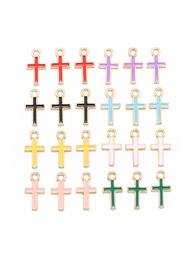 30ชิ้น รูปทรงกางเขนแบบมินิมอลเครื่องประดับจี้สร้อยคอพวงกุญแจจี้ ทำ DIY หยดน้ำมันอัลลอยด์สังกะสี ขนาด