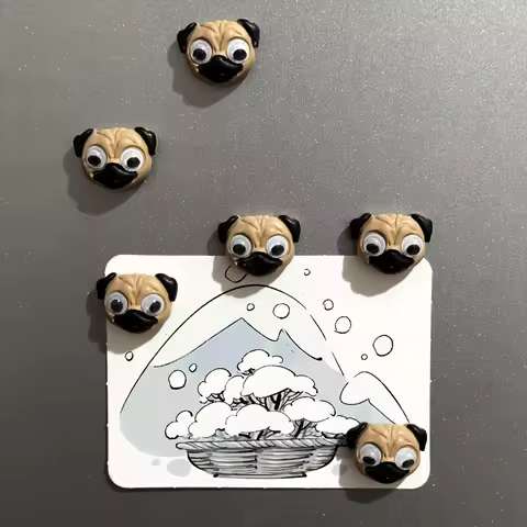 6-Pack Pug Dog Cartoon Refrigerator Magnets, Cute Decorative ABS Fridge Magnets, Personalized Kitche