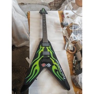 1997 ESP JH-1 James Hetfield Flying V Electric Guitar Green Flame V Guitar Professional Guitar