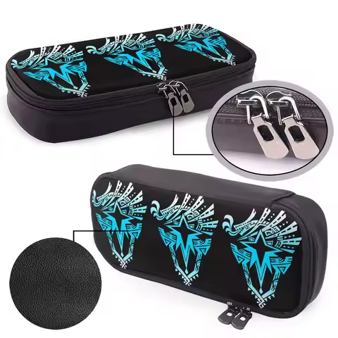 Monster Hunter World Iceborne Logo Leather Pencil Case for Studen Gifts Pen Box Pencil Bag Stationer