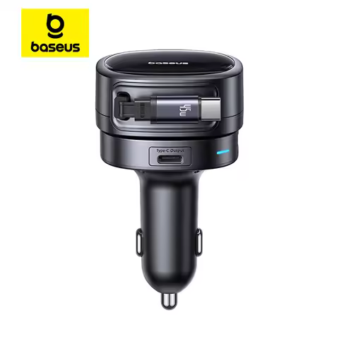 Baseus 60W Car Charger 45W Retractable Cable Fast Charging 3 Ports 180° Rotating Car Phone Charger F