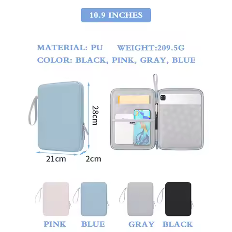 Tablet Bag Waterproof PU Tablet Sleeve Cover Includes inner lining For Apple iPad Samsung 10.9 inch 