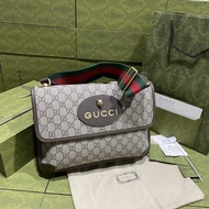 GUCCI GUCCI495654 Supreme Messenger Bag Canvas with Leather Tiger Head Chest Bag Flap Messenger Bag