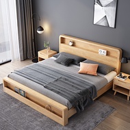 Bed Frame with Storage Nordic Solid Wood Queen/King Bed Single/Super Single Bed Bedroom Furniture Modern Simple Double Bed High Box Bed Bedroom