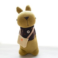 全手縫自然風襪子娃娃~橘點咖啡T恤黃金多米兔(含背袋)