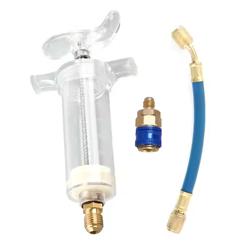 A/C Oil/Dye Injector 30Ml 1Oz with R134A Low Side Quick Coupler Adapter 1/4 Automotive Air Condition