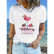 Women's Wildberry Lillets Tipsy Party T-Shirt - Spring Summer Short Sleeve Blush to drunk Text Print