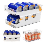 冰箱用 2 合 1 滾動汽水罐收納盒、冰箱飲料收納盒、冰箱汽水罐支架容器分配器（白色）