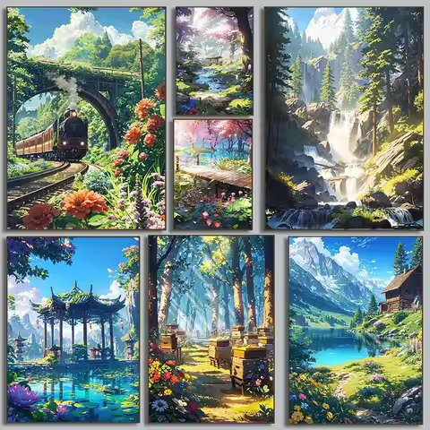 Spectacular Views Wildflower Field Poster Scenic Nature Mountain Valley Spring Summer Landscape Canv