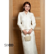 Chân váy gấm midi kem nhạt SIXDO (Light Cream Brocade Pencil Skirt)