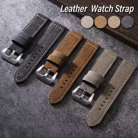 Vintage Canvas Watch Band 20mm 22mm 24mm Breathable Sailcloth Leather Strap for Panerai for Smart Wa