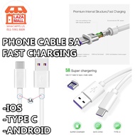 WHITE【5A 】Cable IOS ANDROID TYPE C wayar phone Purple Super Quick Charging Data USB Huawei 电话快充充电线Te