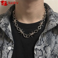 LUOLRV Grunge Choker Necklace, Adjustable Metal Chain Barbed Wire Choker, Gothic Outfit Silver Color