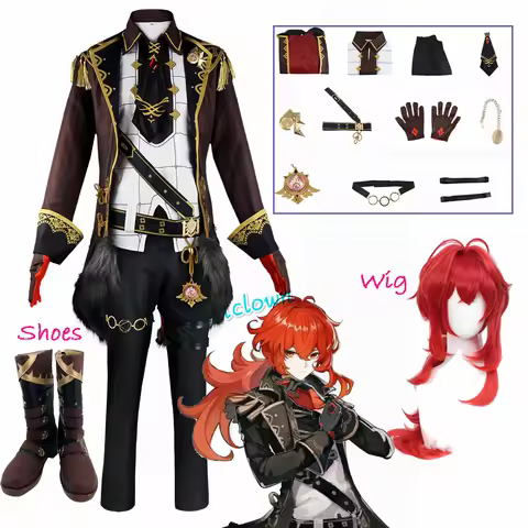 GenshinImpact Diluc Cosplay Costume Uniform Shoes Wig Anime Diluk Ragnvindr Cosplay Halloween Costum