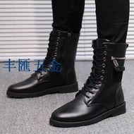 Shipping Over 290 Autumn Winter Long Tube Leather Boots Boys Martin Boots Side Zipper Trendy Boots M