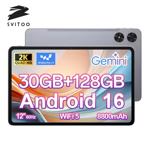 SVITOO Tablet Android 16 2026 12 Inch 2K Display Unisoc T615 30GB RAM 128GB ROM 8800mAh Battery WiFi
