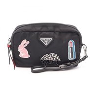 【二手】Prada PRADA TESSUTOT SMALTO 1NE021 黑色尼龍 Saffiano 皮革金屬貼花手拿包 女士二手 A
