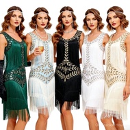 S-3XL Sequined Beaded Dress 1920S Retro Prom Fringed Dress Cocktail Party