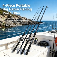 4-Piece Portable Carbon Fiber Big Game Fishing Rod 1.98m 54cm Collapsible for Saltwater Boat Rock Fi