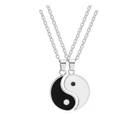 2Pcs Tai Chi Yin Yang Eight Trigrams Pendant Necklaces Set for Couple Silver Color Chain Matching Lo