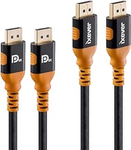 IXEVER DisplayPort 1.4 Cable 6.6ft (2-Pack) 8K DisplayPort to DisplayPort Cable [4K@144Hz, 8K@60Hz] Ultra High Speed 32.4Gbps HBR3 HDR10 HDCP 2.2 Nylon Braided Cord for TV, Gaming Monitor, Projector