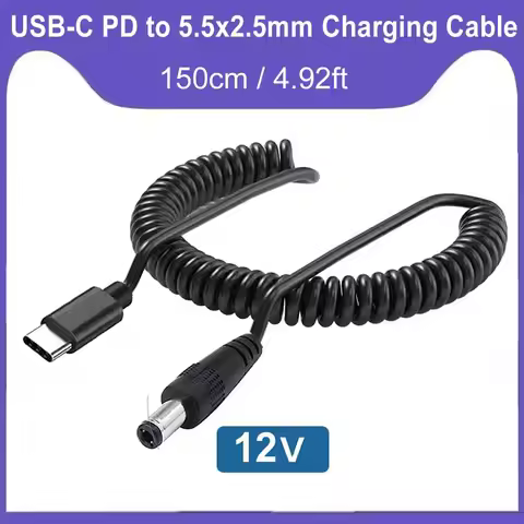 USB C to 5.5 x 2.5mm Power Cord, Type C Input to DC 12V Out Work with PD Charger and Power Bank. for