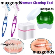 MAXGOODS1 Dentures Container with Basket Portable Storage Box Cleaning Tool Cleaner Brush