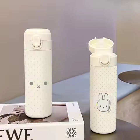 Anime Cartoon Kawaii Thermos Cup Miffy Cute Ins Simple Girls Go To Work Pop-up Cover Large Capacity 