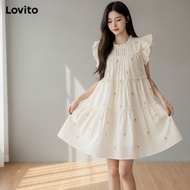 Lovito Santai Corak Bunga Bertingkat Berlapis Gaun Wanita L177AD880