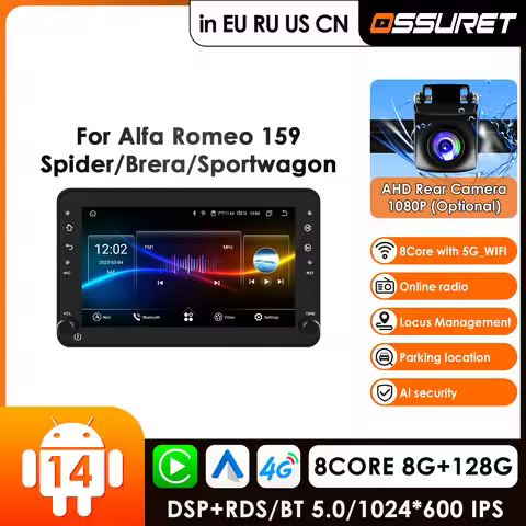 7'' Carplay Android 1Din Car Radio GPS for Alfa Romeo 159 Brera Spider Sportwagon Multimedia Video P