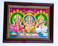 Laxmi Saraswathy Ganesha Photo Frame A4 Size Frame with Glass