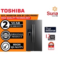 (Free Delivery Kedah,Peanang &amp; Perlis)Toshiba 573L Side By Side Refrigerator With Auto Ice Dispenser GR-RS637WE-PMY