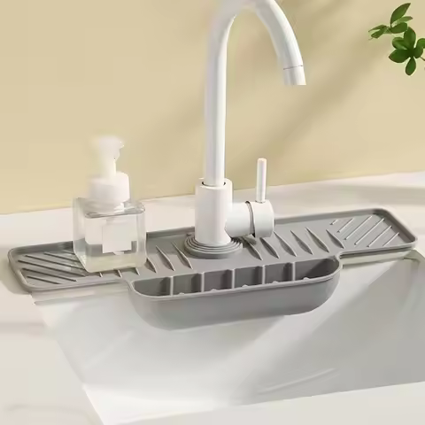 High Quality Silicone Kitchen Faucet Mat Splash Proof with Sponge Holder Faucet Water Catcher Tray D