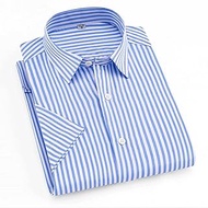 WZHZJ Men Striped Short Sleeve Shirts Casual Shirt Fashion High Street Style Men Summer Beach Shirt Bright Color (Color : Blue, Size : Asia S label 38)