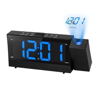 [Musg]Digital Projection Alarm Clock with 6.4-inch Large Screen 3-in-1 180 Degree Rotatable Projector Clock with Dual Alarm &amp; Snooze FM Radio Phone Charger LED Display Stepless Dim