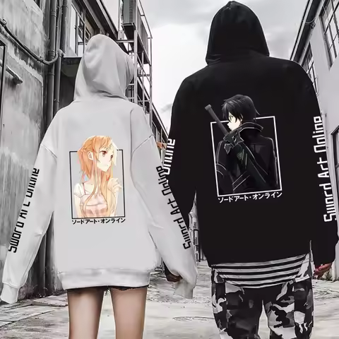 Anime SAO Sword Art Online Oversized Women/Men Hoodie Sweatshirt Kirito and Asuna Unisex Pullover Ho